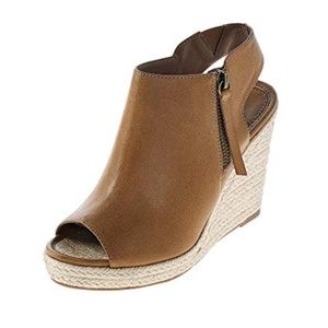 Ruff Hewn Camel Brown Peep Toe Espadrille Wedge